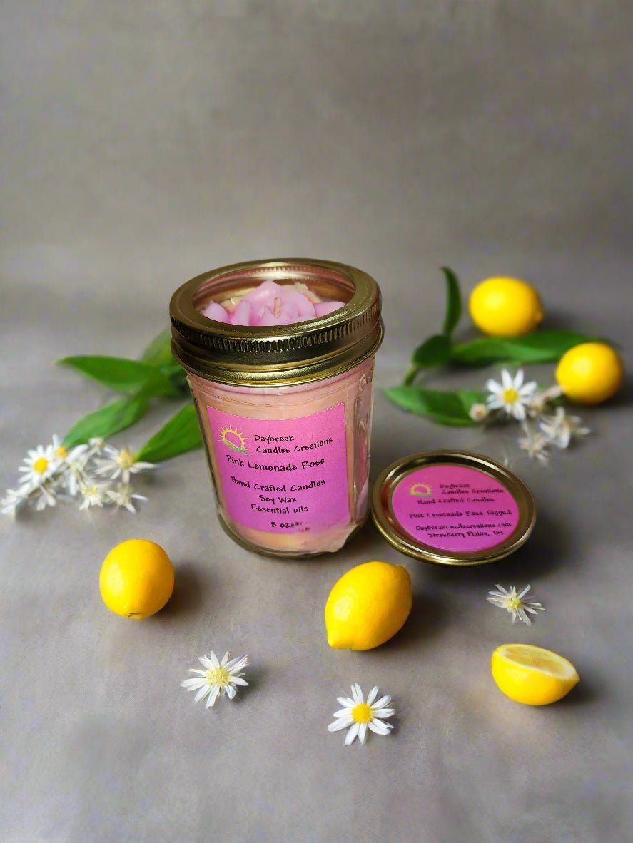 Pink Lemonade Mason Jar Scented Candle- Handmade Soy Wax