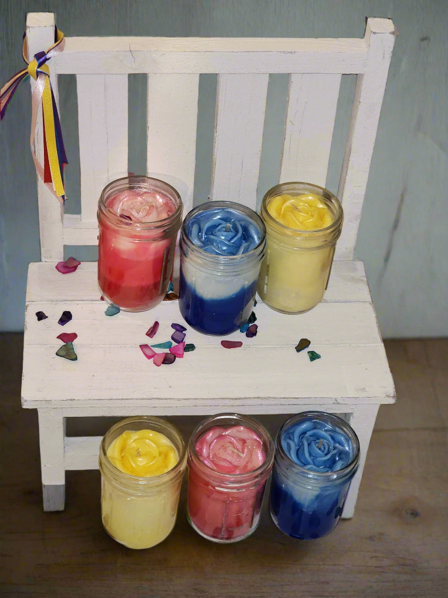 Mason Jar Rose Top Candle Yellow Lemon scented soy wax