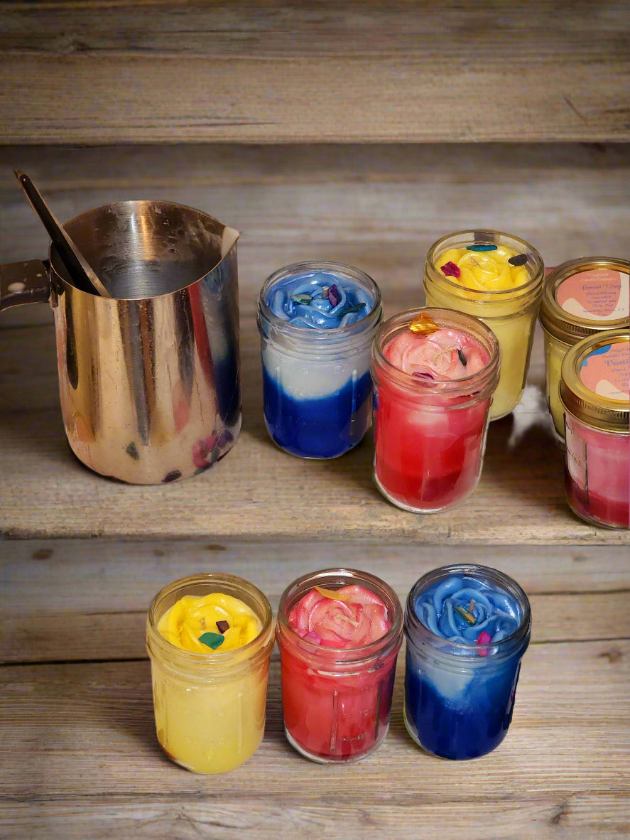 Mason Jar Rose Top Candle Yellow Lemon scented soy wax