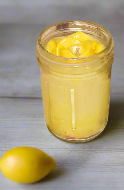 Mason Jar Rose Top Candle Yellow Lemon scented soy wax