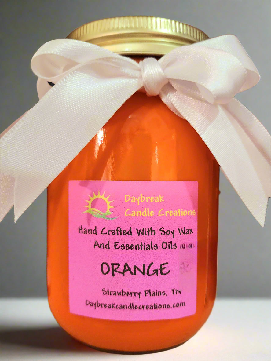 Orange Scented Candle, Handmade Soy Wax 16 oz