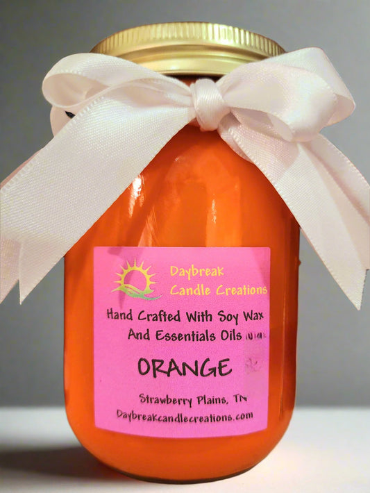 Orange Scented Candle, Handmade Soy Wax 16 oz