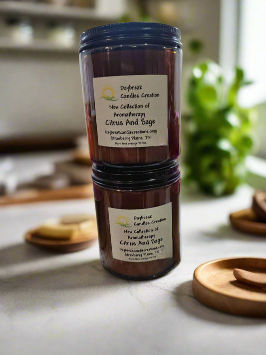 Aromatherapy Citrus and Sage 8 oz Scented Handmade Candle Soy Wax