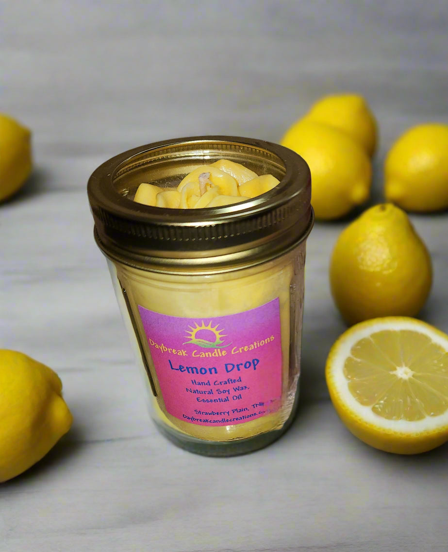 Mason Jar Rose Top Candle Yellow Lemon scented soy wax
